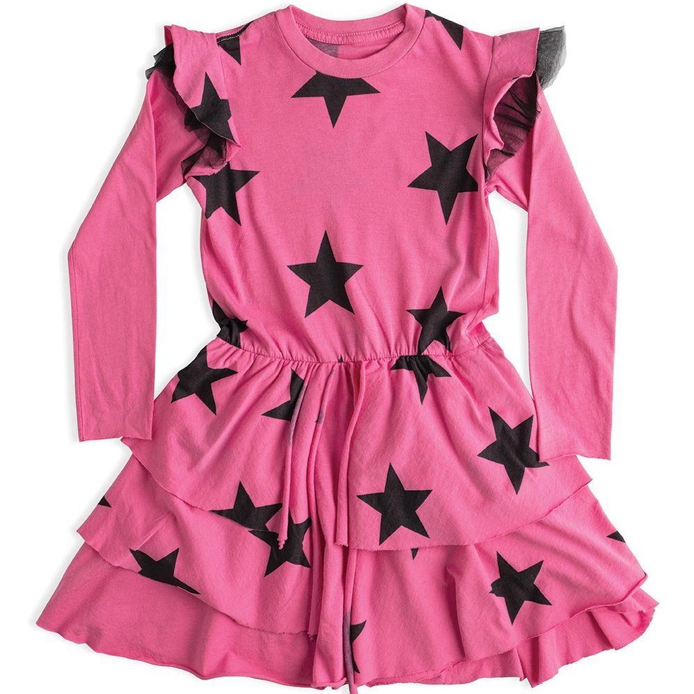 Nununu pink dress black stars